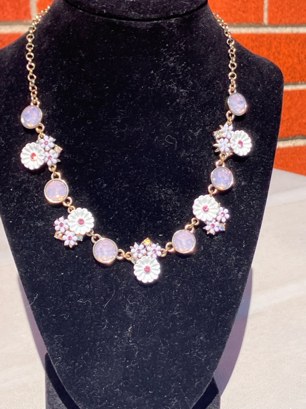 Betsey Johnson Gold-Tone White Daisy Necklace with Pink Opal Accents